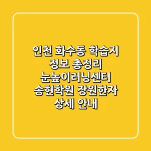 인천 화수동 학습지 정보 총정리: 눈높이러닝센터 송현학원, 장원한자 상세 안내