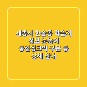 세종시 한솔동 학습지 정보: 눈높이, 웅진씽크빅, 구몬 등 상세 안내