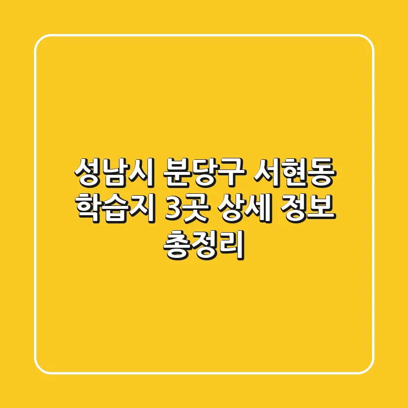 성남시 분당구 서현동 학습지, 3곳 상세 정보 총정리